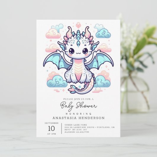 Dreamy Dragon-Baby shower Kaart (Staand voorkant)