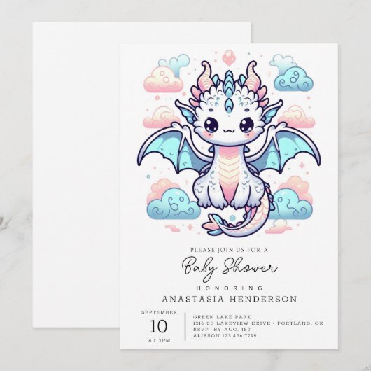 Dreamy Dragon-Baby shower Kaart (Voorkant / Achterkant)