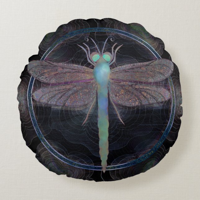 Dreamy Dragonfly “Messenger of Quantum Flight” Rond Kussen (Voorkant)