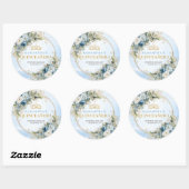 Dreamy Dusty Blue Gold Greenery Quinceañera Favor  Ronde Sticker (Vel)