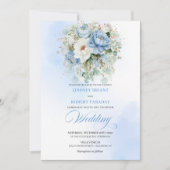 Dreamy Dusty Blue Peony Gold Floral Wedding Kaart (Voorkant)