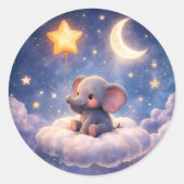 Dreamy elephant and midnight star glossy ronde sticker (Voorkant)