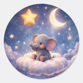 Dreamy elephant and midnight star glossy ronde sticker