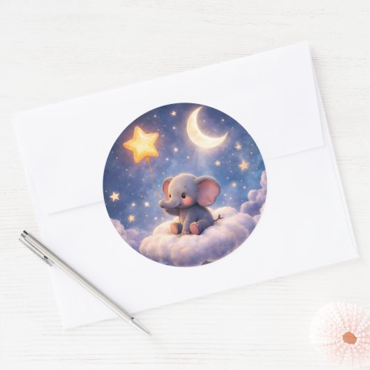 Dreamy elephant and midnight stars large round env ronde sticker (Envelop)