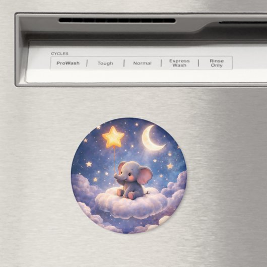 Dreamy elephant and midnight stars round large mag magneet (Insitu (Vaatwasser))