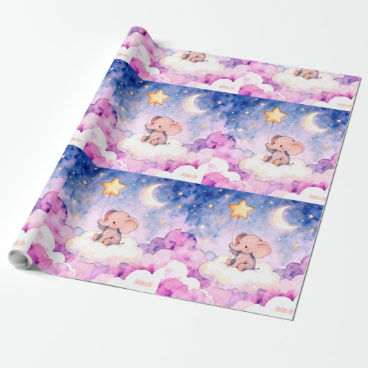 Dreamy elephant and stars giant wrapping roll cadeaupapier (Uitgerold)