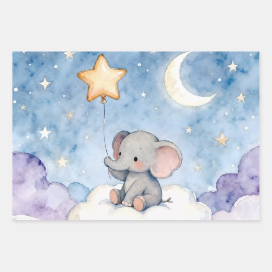 Dreamy elephant and stars luxury wrapping paper (Voorkant)