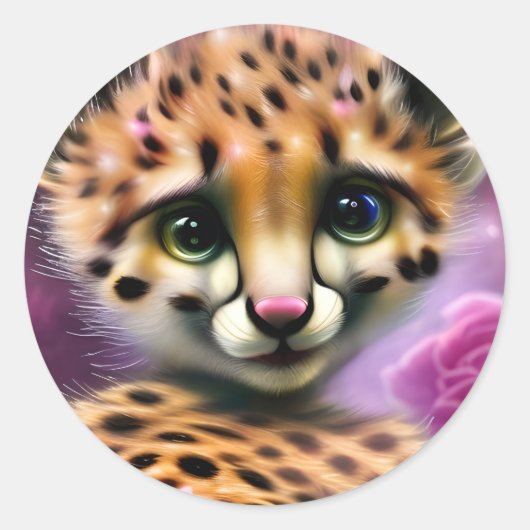 Dreamy Eyed Baby Cheetah Ronde Sticker (Voorkant)