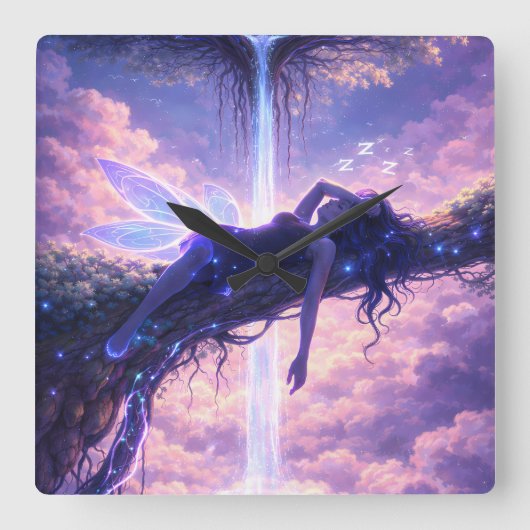 Dreamy Fairy Sky Waterfall Wall Clock Decor Vierkante Klok (Voorkant)