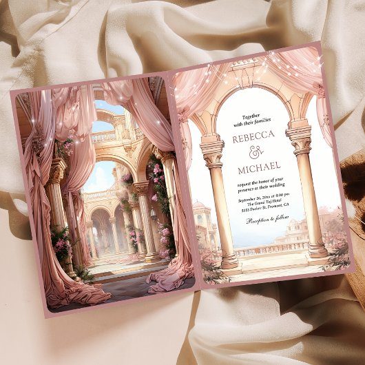 Dreamy Fairytale Palace Dusty Rose QR Code Wedding