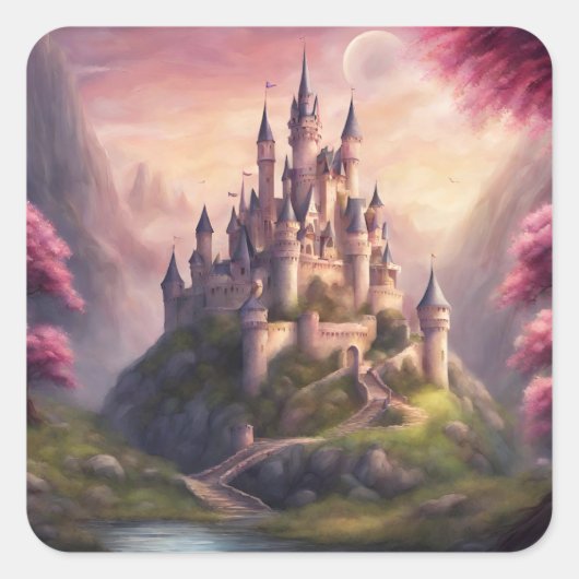 Dreamy Fantasy Castle kunstwerk Vierkante Sticker (Voorkant)