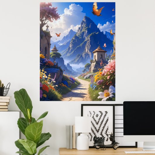Dreamy Fantasy Landscape Tapestry – Mountains & Bl Poster (Thuiskantoor)