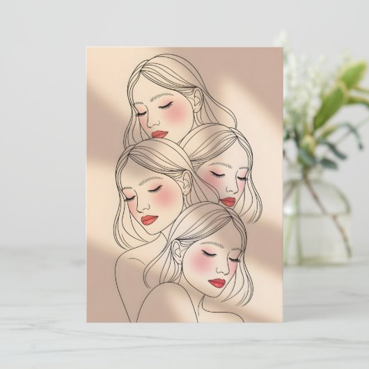 Dreamy Female Faces Print, Closed Eyes, Calming Kaart (Staand voorkant)