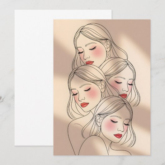 Dreamy Female Faces Print, Closed Eyes, Calming Kaart (Voorkant / Achterkant)