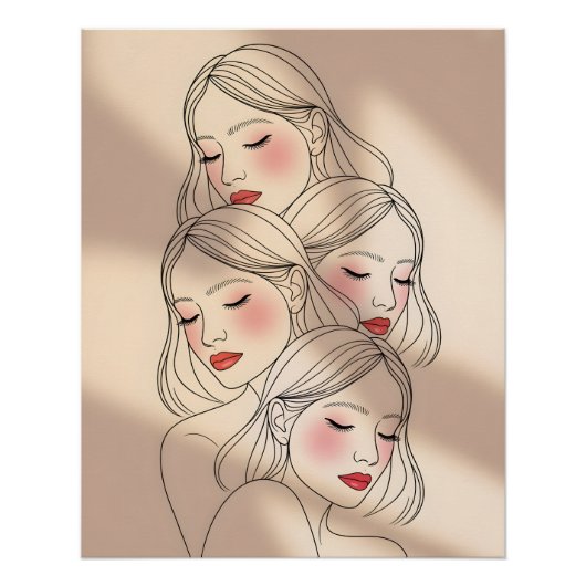 Dreamy Female Faces Print, Closed Eyes, Calming Perfect Poster (Voorkant)