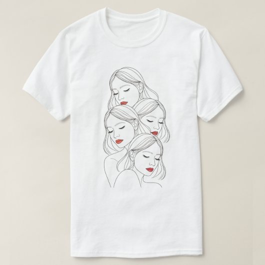 Dreamy Female Faces Print, Closed Eyes, Calming T-shirt (Design voorkant)
