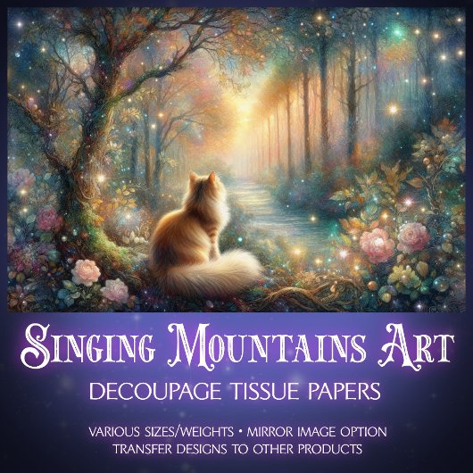 Dreamy Floral Cat in the Woods Fantasy Decoupage  Tissuepapier