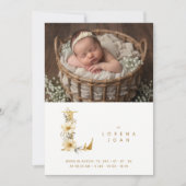 Dreamy Floral E Initial Gold Glitter Newborn Aankondiging (Voorkant)