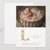 Dreamy Floral E Initial Gold Glitter Newborn Aankondiging (Voorkant / Achterkant)