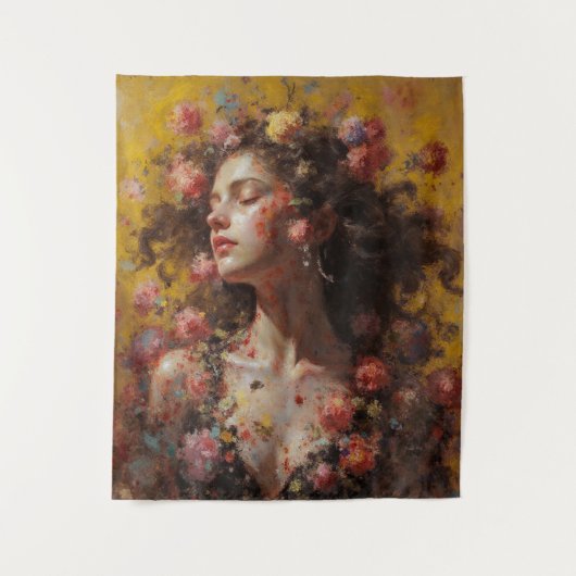 Dreamy Floral Goddess – Romantic Tapestry Wall Art Wandkleed (Voorkant)