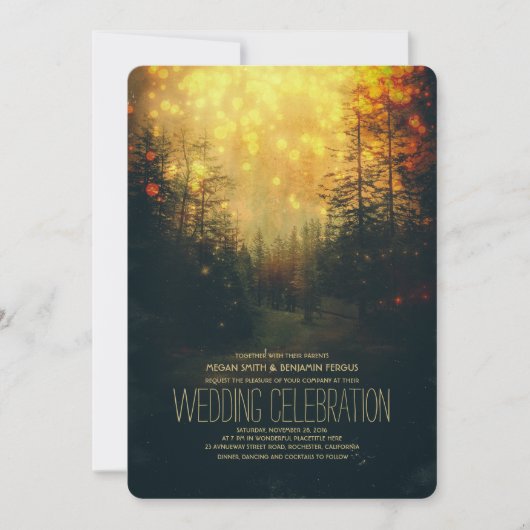 Dreamy Forest String Lights Trees Wedding Kaart (Voorkant)