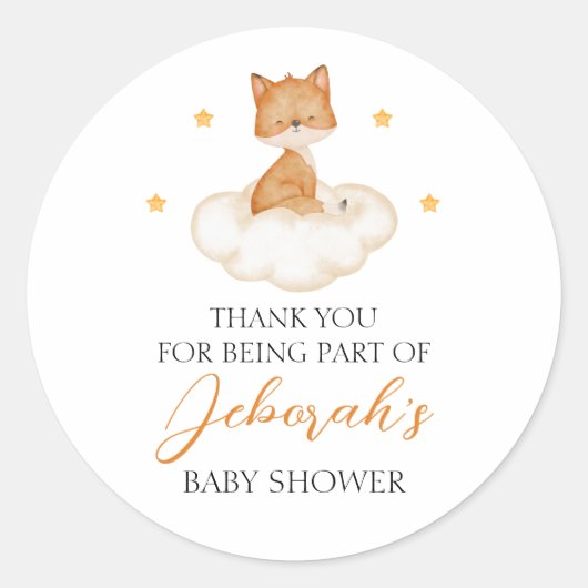 Dreamy Fox Baby shower Dank je wel Ronde Sticker (Voorkant)