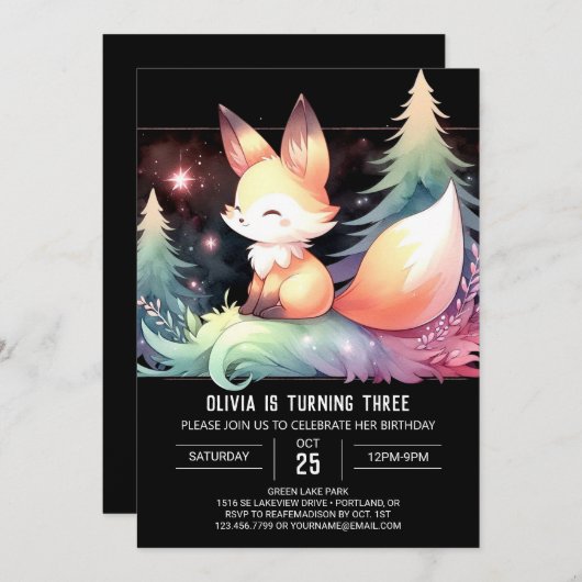 Dreamy Fun Fox Verjaardag digitaal Kaart (Voorkant / Achterkant)