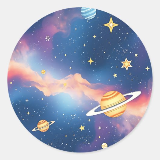 Dreamy Galaxy Planets Stars Pattern Ronde Sticker (Voorkant)