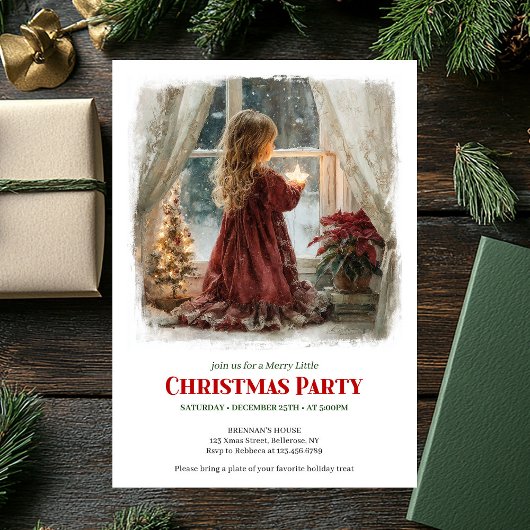 Dreamy girl awaits Santa printable holiday invite Kaart