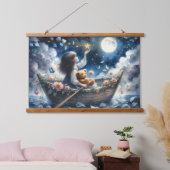 Dreamy Girl Rowing Boat Moonlit Fantasy Scene Hangend Wandkleed (Slaapkamer)