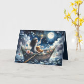 Dreamy Girl Rowing Boat Moonlit Fantasy Scene Kaart (Gele Bloem)
