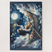 Dreamy Girl Rowing Boat Moonlit Fantasy Scene Legpuzzel (Verticaal)