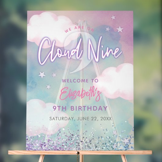 Dreamy Girly On Cloud Negen Verjaardag Welkom Acryl Bord (Neutraal)