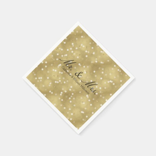 Dreamy Gold Bokeh Confetti Mr en Mrs Wedding Servetten (Hoek)