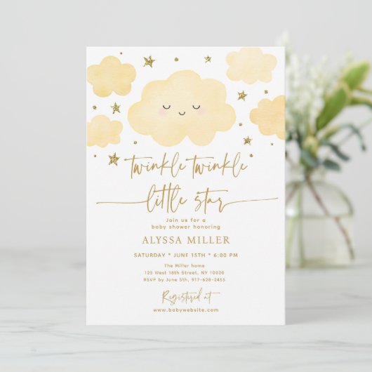 Dreamy Gold Twinkle Star Cloud Baby shower Kaart (Staand voorkant)