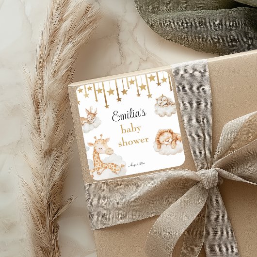 Dreamy Golden Starry Animals Baby shower Vierkante Sticker