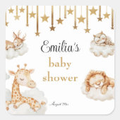Dreamy Golden Starry Animals Baby shower Vierkante Sticker (Voorkant)