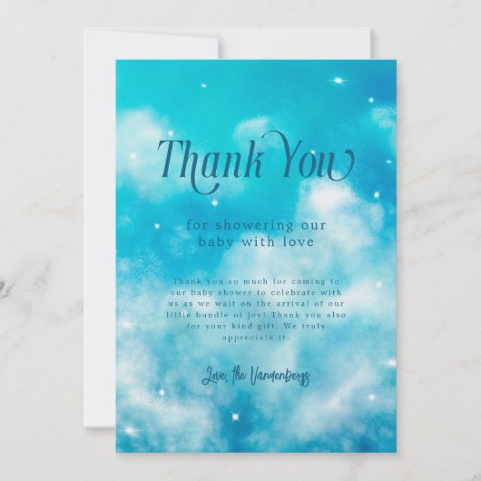 Dreamy Heaven heeft Boy Baby shower gestuurd Bedankkaart (Voorkant)