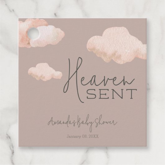 Dreamy Heaven Sent Sky Theme Beige Baby shower Bedankjes Labels (Voorkant)