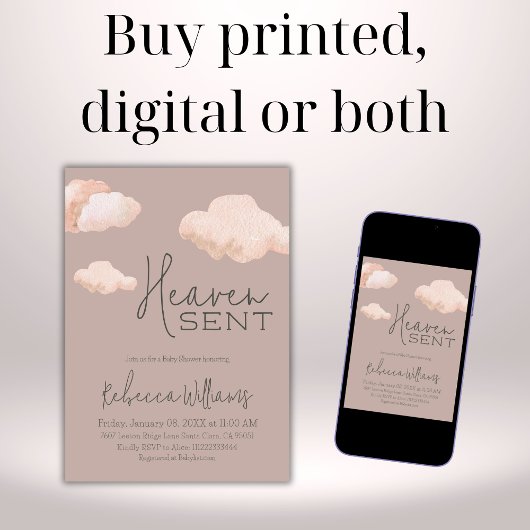 Dreamy Heaven Sent Sky Theme Beige Baby shower Kaart