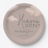 Dreamy Heaven Sent Sky Theme Beige Baby shower Papieren Bordje (Voorkant)