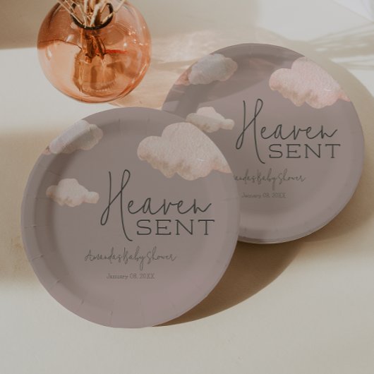 Dreamy Heaven Sent Sky Theme Beige Baby shower Papieren Bordje