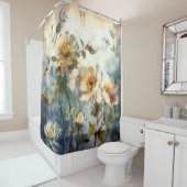 Dreamy Indigo Wind-Swept Floral Art Douchegordijn (In situ)