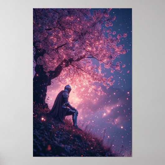 Dreamy Knight Under Cherry Blossoms Poster (Voorkant)