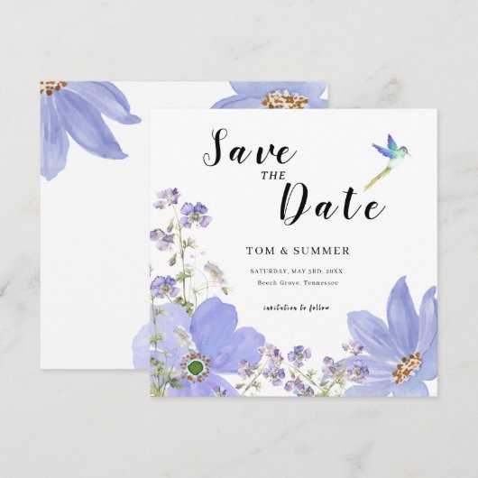 Dreamy Lilac Flower Wedding Save The Date (Voorkant / Achterkant)