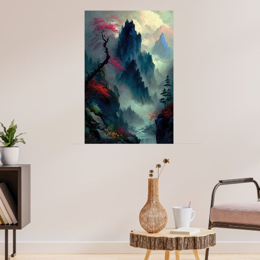 Dreamy Misty Mountain Landscape Poster (Woonkamer 3)