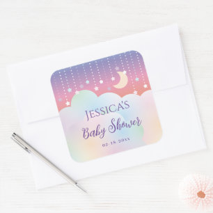 Dreamy Moon and Stars Genderneutraal Baby shower Vierkante Sticker