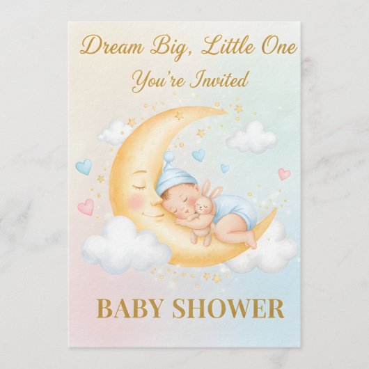 Dreamy Moon Baby Shower Invitation - Sleeping Baby Kaart (Voorkant)