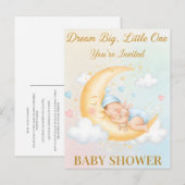 Dreamy Moon Baby Shower Invitation - Sleeping Baby Uitnodiging Briefkaart (Voorkant / Achterkant)