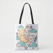 Dreamy Moon Bunny and Bear Tote Bag (Voorkant)
